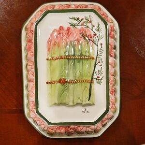 Italian Ceramic Wall Art with 3-D Asparagus Motif